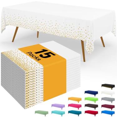 Imagem de Smiry Toalha de mesa descartável – pacote com 15, toalhas de mesa retangulares impermeáveis de 137 x 272 cm para festas, capa de mesa de plástico decorativa, à prova de vazamento e resistente, branca