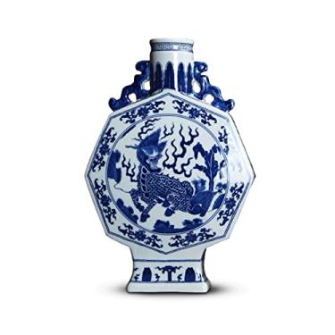 Imagem de Vaso de flores, vaso de cerâmica, retrô chinês, duas orelhas, azul e branco, vasos pintados em porcelana, 33,4 cm, grande, decoração de grés, vasos decorativos