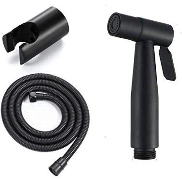 Imagem de MINJING Kit de pulverizador de bidê cromado - Pistola de pulverização de vaso sanitário + mangueira de sucção preta conjunto completo de pistolas de spray de limpeza corporal