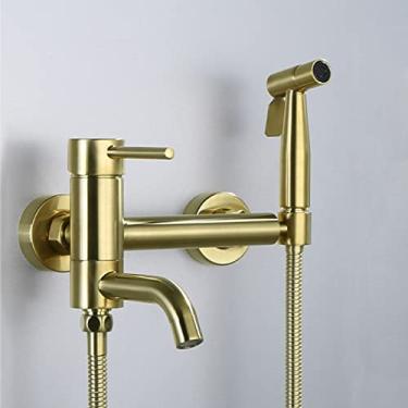 Imagem de CUTPOIY Kit de pulverizador de bidê para vaso sanitário escovado ouro bidê acessório torneira kit de pulverizador para vaso sanitário função única quente e frio acessório de vaso sanitário aço