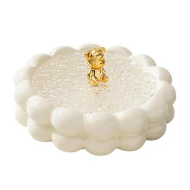 Imagem de Bandeja giratória para servir lanches com tampa, pratos de cerâmica divididos de 30 cm, prato de aperitivo redondo com 4 compartimentos, prato organizador removível de frutas secas branco 4