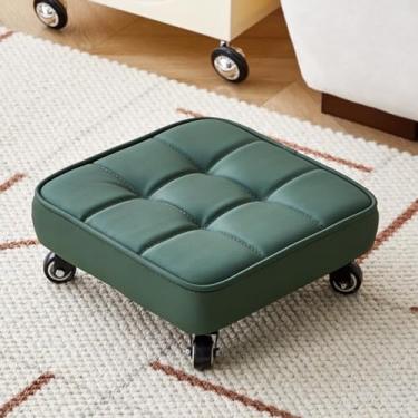 Imagem de LYECYGJL Banqueta baixa com rolamento, assento de rolo alargado 360 rodas de rolamento macias de couro PU banquetas curtas para casa jardim escritório (cinza 1 tamanho único) (tamanho único verde)