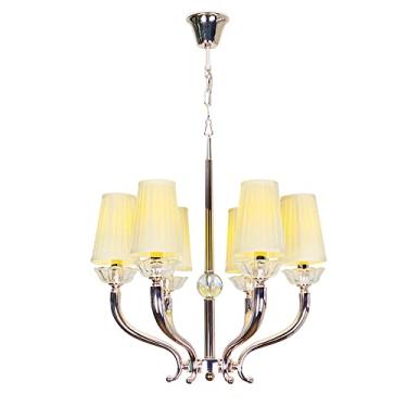 Imagem de YQSLQZZ Lustre escandinavo de sala de estar de 6 luzes com sombra de tecido branco, luminária pendente, teto de quarto com altura ajustável, luzes de teto suspensas, para restaurante e hotel