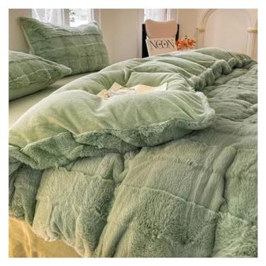 Imagem de Conjunto de capa de edredom quente de pele de coelho sintética outono inverno com lençol de cama e fronha Queen Plush conjunto de cama macio quente (verde 180 x 200 cm)
