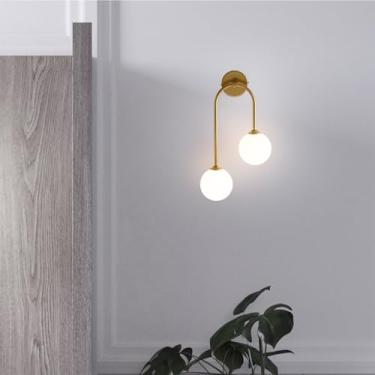 Imagem de GZZBMY Arandela LED Interior Moderna Simplicidade Lâmpadas de Parede de Metal com Bola Branca Lâmpada de Vidro Abajur Iluminação de Parede para Escada Quarto Sala de Estar Corredor (Ouro Esquerda Luz