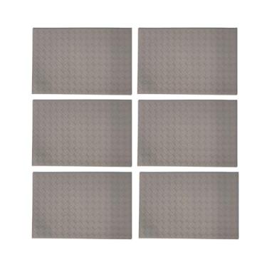 Imagem de Kit Descanso Pratos Jogo Americano 6 Peças Retangular Luxo Sousplat Impermeável Mesa Jantar Cinza Claro