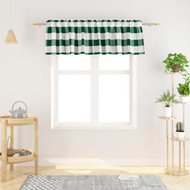 Imagem de NATUS WEAVER Cortina de janela sanefa 45,7 cm longa sala de estar quarto cozinha 1 painel xadrez búfalo pequeno curto mini saia cortina topo de varão bolso clássico country fazenda - verde escuro e