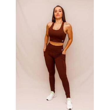 Imagem de Conjunto Legging Bolso + Top Decote U Confort - Coffe - Conforto e Est