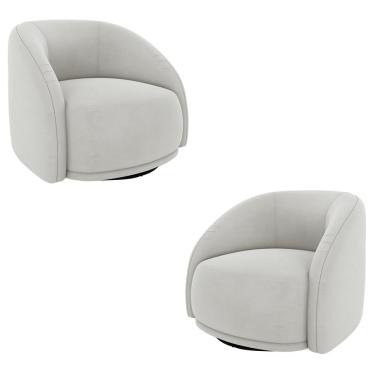 Imagem de Kit 2 Poltronas Decorativas Jenny Base Giratória em Metal Preto Veludo Cinza Claro G45 - Gran Belo