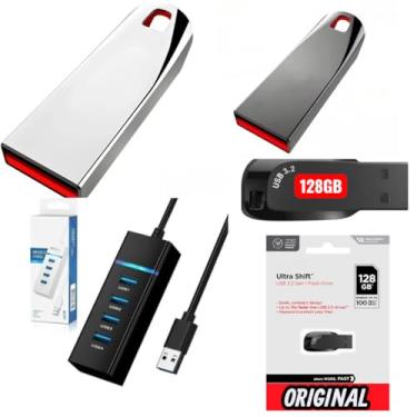 Imagem de PENDRIVE METALIZADO DE 1TB, NAS CORES PRATA E GRAFITE, MAIS 1 PENDRIVE DE 128GB, ULTRA SHIFT USB 3.2 GEN 1,ORIGINAL, + 1 HUB USB 3.0 DE 4 PORTAS. (CATÁLOGO 86). (GRAFITE)