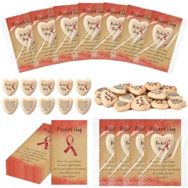 Imagem de Yookeer 25 Set Encouraging Breast Cancer Survivor Gift for Women Wooden Heart Tokens with Comfort Card Chemo Support Pocket Hug for Patients Cancer Charity Survivor Public School Events Supplies
