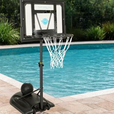 Imagem de Play Platoon Cesta de basquete para piscina, jogos acima do solo para a família – Tabuleiro ajustável com altura de 3 a 4 pés, inclui bola de couro sintético e bomba de ar – Ótimo para deck de piscina