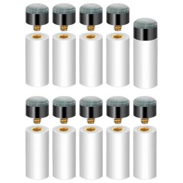 Imagem de Koyzsen Kit de substituição de 10 conjuntos de pontas de tacos de bilhar, ponteiras brancas para taco de sinuca e pontas de taco de sinuca azuis rosqueadas em 1,2 cm, acessórios de reparo e manutenção