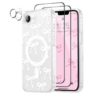 Imagem de UEEBAI Capa magnética para iPhone 16e, capa de arco compatível com MagSafe, pacote com 2 [protetor de tela + protetor de lente da câmera], capa protetora transparente sem fio fina para mulheres e