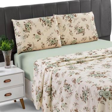 Imagem de Lençol Casal 4 Peças Estampado Percal 200 Fios 100 Algodão - RT ENXOVA