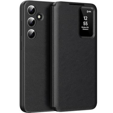 Imagem de Capa para Samsung Galaxy S25 FE com visualização inteligente de tela pequena, capa carteira S-View, para Samsung S25 FE 5G, capa de janela inteligente, capa protetora de couro flip Smart View (preto)