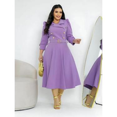 Imagem de Vestido Midi Elegante Manga Longa Social com Cinto Moda Evangélica Fes