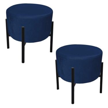 Imagem de Kit 02 Puffs Iron Suede Base Preto Palito Drossi -azul Marinho