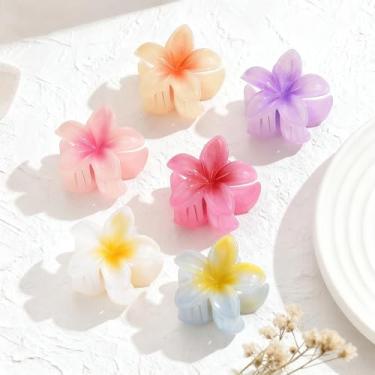 Imagem de Plumeria Conjunto de grampos de cabelo de flor, pacote com 6 acessórios de cabelo de resina, pegas pequenas para pentear, uso diário, viagens, festas