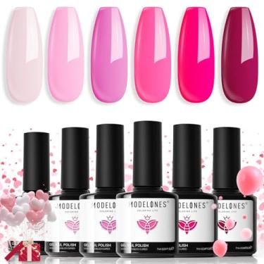 Imagem de modelones Pink Gel Nail Polish Set 6 Colors, Hot Pink Tones Neon pink White Gel Polish Magenta Light Soft to Dark 2025 Spring Summer Nail Art Kit for Women Girl Nail Lovers Gift Salon DIY