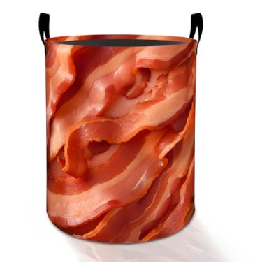Imagem de Cesto de roupa suja com padrão de bacon para meninos, meninas, crianças, adultos, caixa de armazenamento de roupas Oxford dobrável, impermeável, organizador de alimentos engraçado para quarto