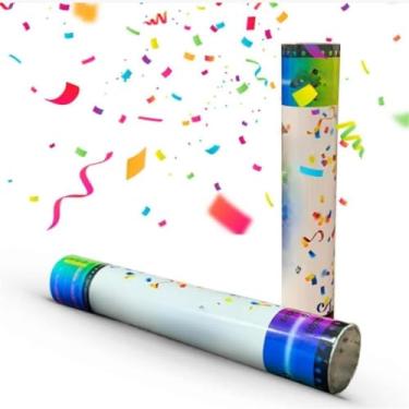Imagem de Lança Confetes Metalizado Tubo 30cm Colorido Prata Dourado Rosê Gold P/Festa Aniversários Reveillon,canhão de confete(2 TUBOS,COLORIDO)