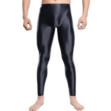 Imagem de SEAUR Calça masculina de comprimento 9/10 brilhante a óleo para ioga, corrida, treino, GG, preta