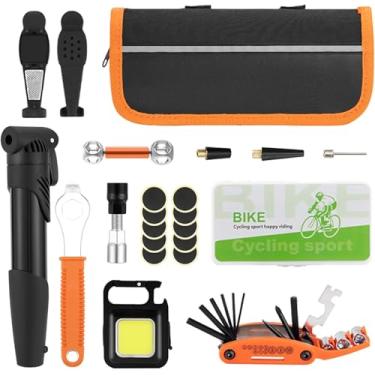 Imagem de MORITAS PET Bolsa de reparo de bicicleta com bomba de pneu, kit de ferramentas portátil para acampamento e viagens - adesivos sem cola para bicicleta, essencial de manutenção, kit de segurança tudo em