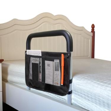 Imagem de Trilhos de cama para adultos idosos segurança com alturas ajustáveis suporte de bolso de armazenamento grades laterais para idosos escorregadores sob colchão cana protetor de cama barras de alças de