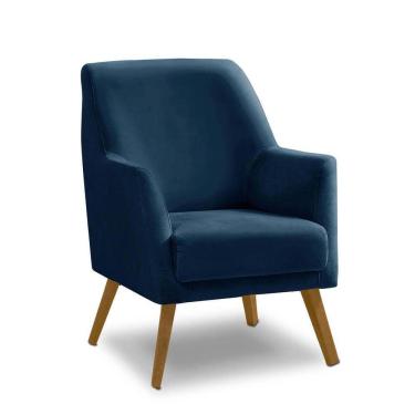Imagem de Poltrona Decorativa Retrô Recepção Magali Lisa Veludo Azul Marinho Lansofbr