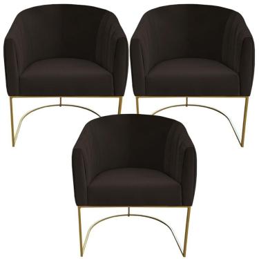 Imagem de Kit 03 Poltrona Julia Com Base De Ferro Sala De Estar Escritório Recepção Clinica Suede Marrom D'classe Decor