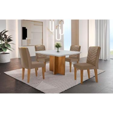 Imagem de Conjunto Mesa Olímpia 90cm Em Mdf 4 Cadeiras Liz Moderna Vel. Capuccino Off White Imbuia