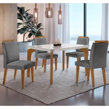Imagem de Conjunto Mesa Liz 120cm Com Vidro Cp 4 Cadeiras Athenas Moderna Linho Grafite Off White Imbuia