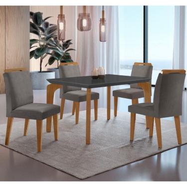 Imagem de Conjunto Mesa Liz 120cm Mdf Com 4 Cadeiras Athenas Moderna Veludo Grafite E Imbuia