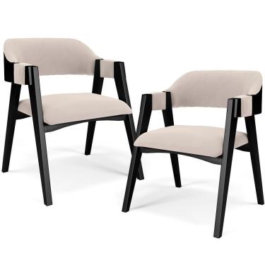 Imagem de Kit 2 Cadeiras Sala De Jantar Estar Living Estofada Suran L02 Preto Suede Bege - Lyam Decor