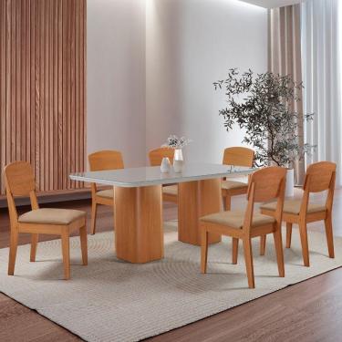 Imagem de Mesa De Jantar Eloise 180cm Tampo Mdf 6 Cadeiras Moderna Turim 07/nat/off/serig. Off
