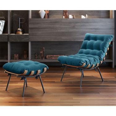 Imagem de Poltrona E Puff M06 Estrutura Em Ferro Mais Decor Preto/azul