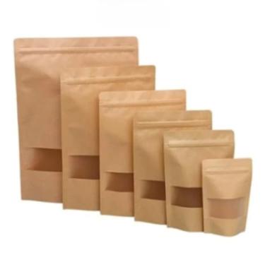 Imagem de Kit 50 ou 100 Sacos de Papel com Visor Stand Up Pouch Zip Embalagens 14×20cm sacola de presente(50【14 * 20cm】)