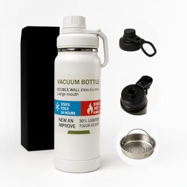 Imagem de Garrafa de Água Térmica Inox Com 800ml Squeeze Academia Esportiva Quente e Frio Escritório (Branco)