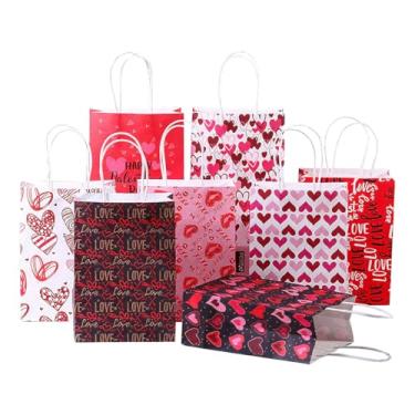 Imagem de XnxnzhHo 16 peças de sacos de presente de dia dos namorados, sacos de papel kraft coração vermelho com alças, sacos de presente para aniversário de casamento, Dia das Mães, 8 designs, 15 x 8 x 20 cm