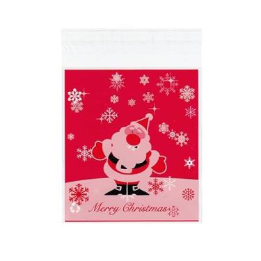 Imagem de 100 unidades de sacos de celofane OPP de Natal autoadesivos, sacos pequenos de armazenamento de joias para joias, doces, confeitaria, velas, sabonete, biscoitos, embrulho, vermelho, 14 x 9,9 cm