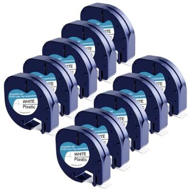 Imagem de Pacote com 10 fitas de plástico branco 91331 para refil Dymo Letratag 12 mm x 4 m 1/2 polegadas x 13 pés, funciona com máquinas de etiquetas DYMO LetraTag LT-100H LT-100T QX50