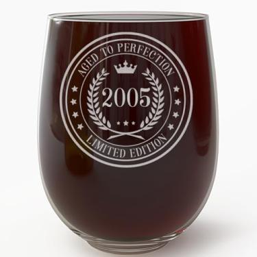 Imagem de Taça de vinho vintage 2005 gravada 482 g sem haste - Presentes de feliz aniversário de 21 anos, decorações homens mulheres rapaz, completando 21 anos, artigos de lembrancinhas de festa de aniversário