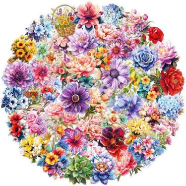 Imagem de Adesivos de flores exclusivos para meninas e meninos|30 peças| Adesivos de PET à prova d'água para laptop, garrafa de água, celular, tablet, bagagem, caderno, scrapbook, carro, pacote de decalques