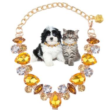 Imagem de HACRAHO Coleira para cães e gatos, 1 colar de corrente dourada para cães chiques de aço inoxidável ajustável com pata de animal de estimação fofa para animais de estimação pequenos, médios, gatos