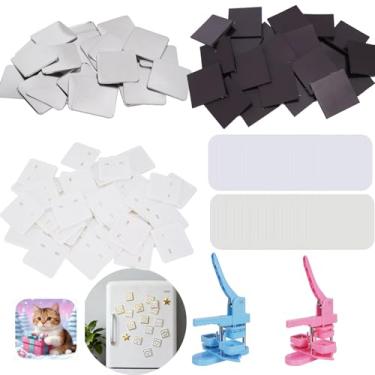 Imagem de 50 conjuntos de suprimentos quadrados de ímã de geladeira para máquina de fazer botões quadrados Mcolour 50 x 50 mm, inclui capa de metal, capa traseira de botão, ímã macio, filme transparente, papel