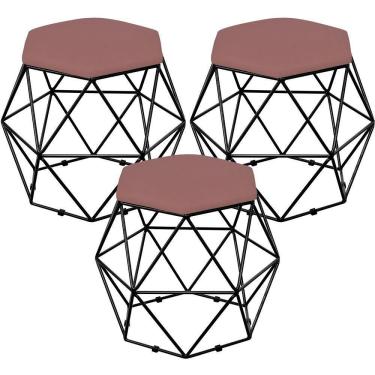 Imagem de Kit 03 Puffs Aramado Preto Six L02 Suede Rosê