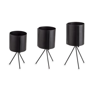 Imagem de Kit 03 Cachepot Metalico Preto Com Suporte  - D'Rossi