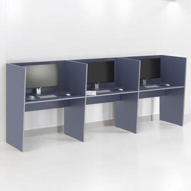 Imagem de Estação De Trabalho Escritório Mesa Call Center 3 Lugares Azul