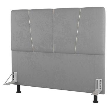 Imagem de Cabeceira Cama Box Casal King Size Amber 195cm Estofada Linho Cinza Claro - Abmaza